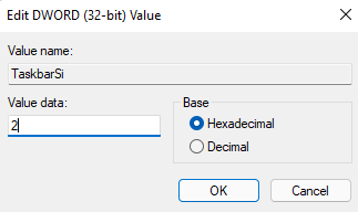 set the value for taskbar