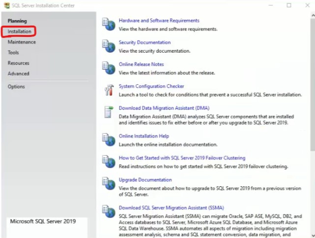 MS SQL SERVER INSTALLATION WINDOW